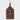 Brown leather golf tee holder tag with 'DK' initials on a light gray background