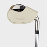 Layover & Co. branded golf iron cover in ivory white and beige color leather
